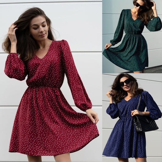 Damen Freizeitkleid mit gepunktetem Design und nähe Taillierung Stalluxe