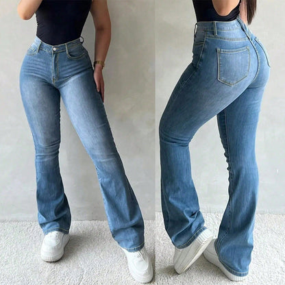 Damen Flared Jeans mit hohem Bund und figurformendem Schnitt Stalluxe