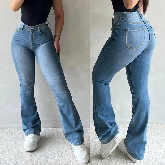 Damen Flared Jeans mit hohem Bund und figurformendem Schnitt Stalluxe