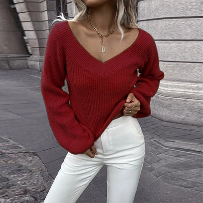 Damen Strickpullover mit V-Ausschnitt und weitem Ärmel Stalluxe