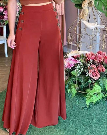 Damen weite Culotte-Hose mit stilvollen Knöpfen Stalluxe