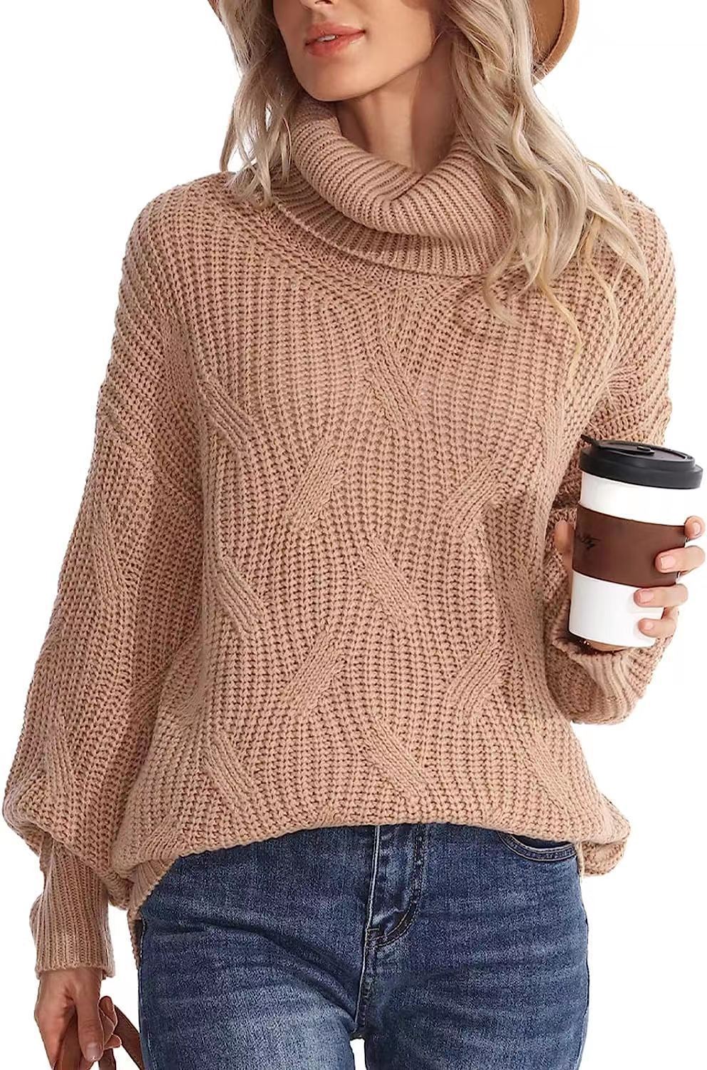 Damen Weicher Strickpullover mit hohem Kragen und Kabelmuster Stalluxe