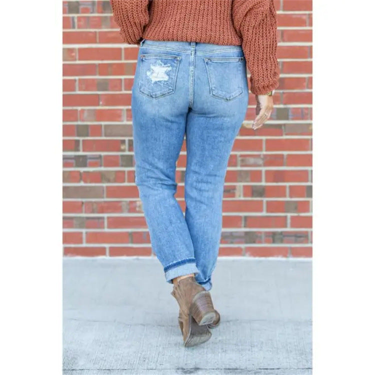 Damen Vintage Destroyed Jeans im entspannten Schnitt mit hohem Bund Stalluxe