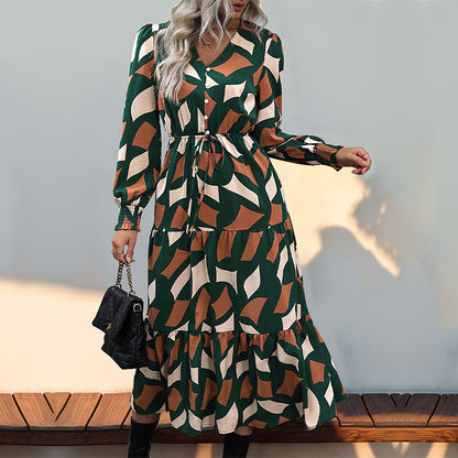 Damen Maxikleid mit knöpfen und elastischem Taillenzug Stalluxe
