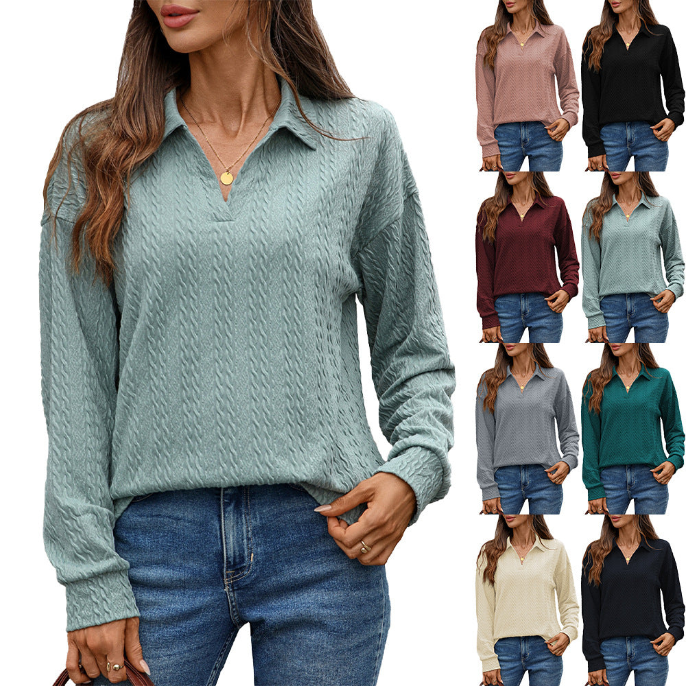 Damen Langarm-Polohemd mit strukturierter Strickoberfläche Stalluxe