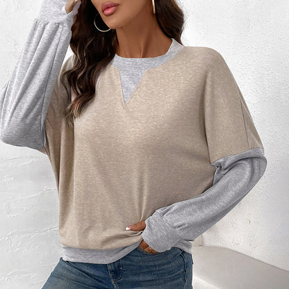 Damen lässiges V-Ausschnitt Sweatshirt mit kontrastierenden Ärmeln Stalluxe