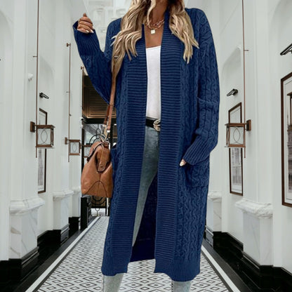 Damen Strickjacke mit grobem Zopfdesign und praktischen Taschen Stalluxe Marineblau