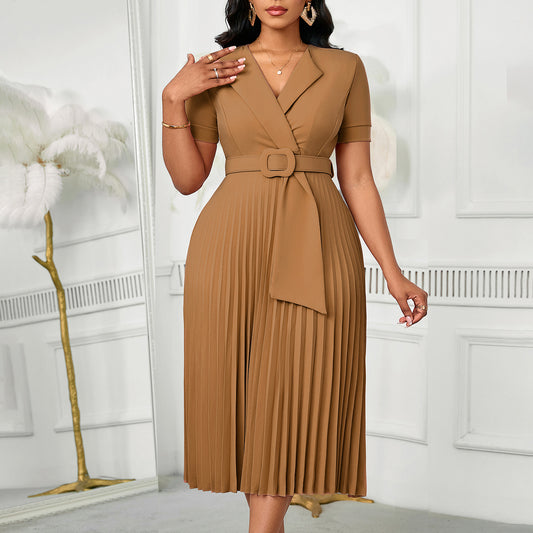 Damen Midikleid mit elegantem Wendegürtel und plissiertem Design Stalluxe