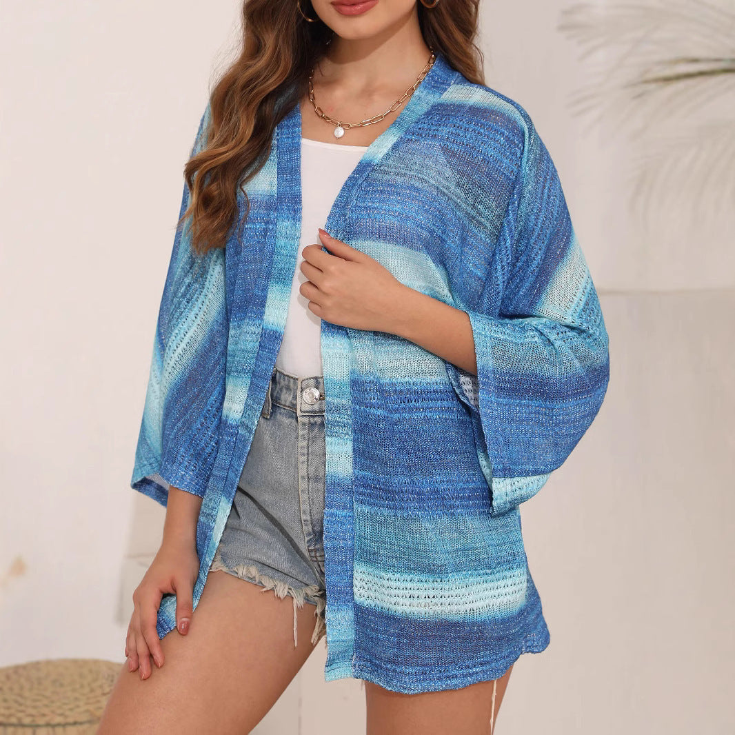 Damen luftiger Kimono mit wasserfarbenem Muster Stalluxe