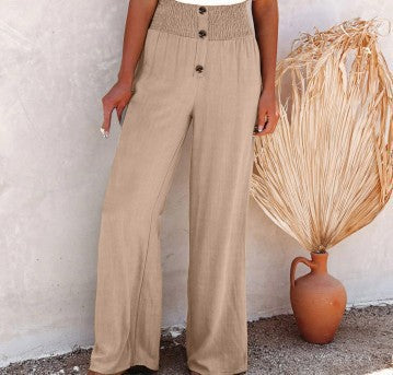 Damen Weite Chinohose mit elastischem Bund und dekorativen Knopfdetails Stalluxe