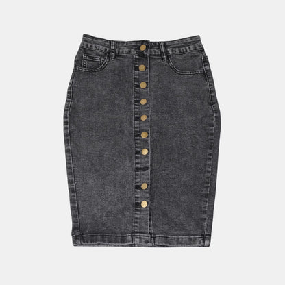 Damen Jeans-Midirock mit durchgehender Knopfleiste und figurschmeichelndem Schnitt Stalluxe