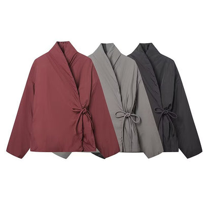 Damen modulare Wickeljacke mit taillierbarem Design und hohem Kragen Stalluxe