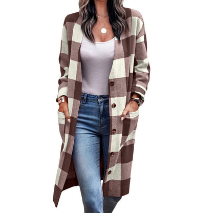 Damen Checkered Cardigan im lässigen Oversized-Stil mit praktischen Taschen Stalluxe