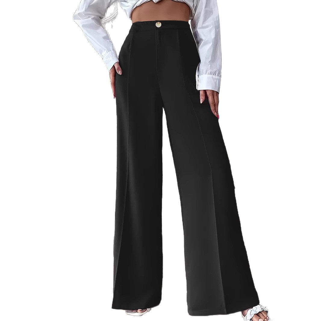 Damen weite Palazzo-Hose mit elegantem Hohe-Taillen-Schnitt und Knopf-Detail Stalluxe