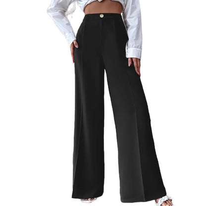 Damen weite Palazzo-Hose mit elegantem Hohe-Taillen-Schnitt und Knopf-Detail Stalluxe