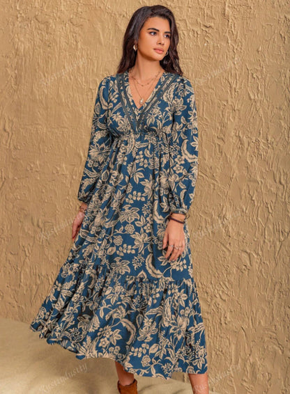 Damen Maxikleid mit tiefem V-Ausschnitt und weitem Rock Stalluxe