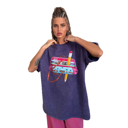 Damen Oversized T-Shirt mit kreativem 80er-Jahre Grafikdesign Stalluxe