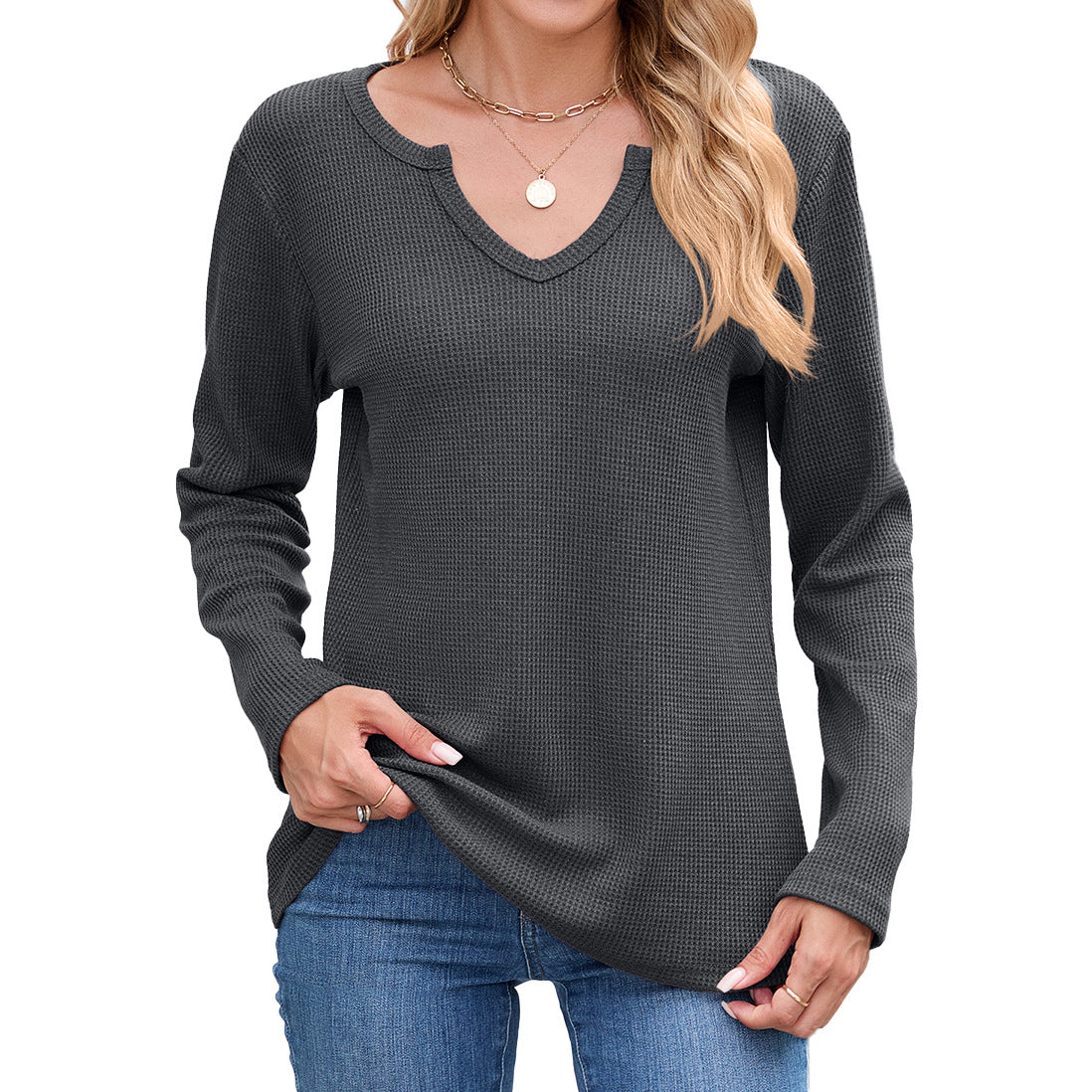 Damen Waffelstruktur Langarmshirt Stalluxe