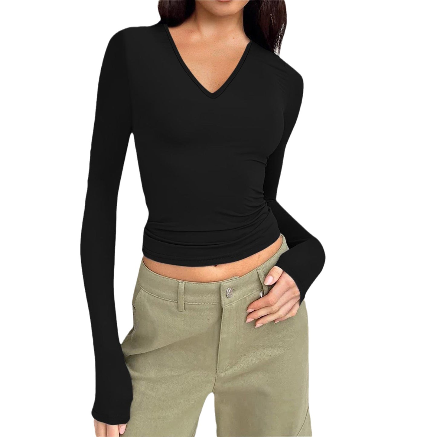 Damen Langarmshirt mit V-Ausschnitt und figurbetonendem Schnitt Stalluxe