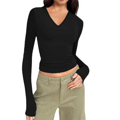 Damen Langarmshirt mit V-Ausschnitt und figurbetonendem Schnitt Stalluxe