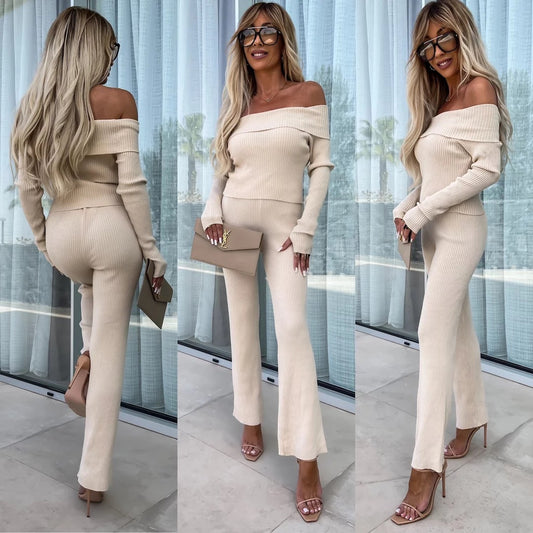 Damen lässiger Jumpsuit mit Off-Shoulder-Ausschnitt und weit geschnittenen Beinen Stalluxe