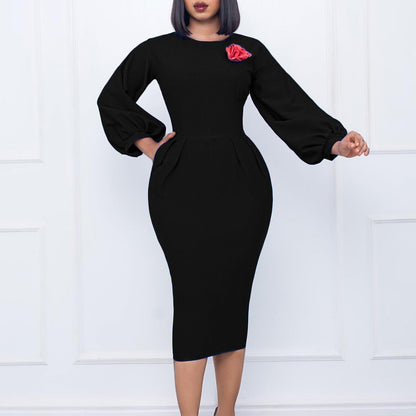 Damen elegantes Kleid mit fließenden Ärmeln und eingearbeitetem Taillenband Stalluxe