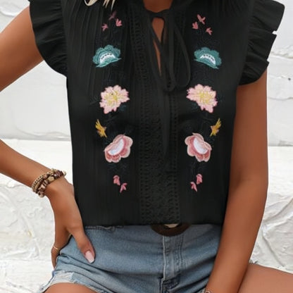 Damen Bluse mit floralen Stickereien und Rüsche Stalluxe
