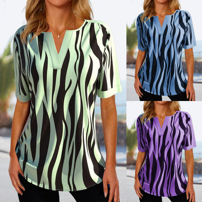 Damen modisches Kurzarmshirt mit modernem Zebrastreifen-Design Stalluxe