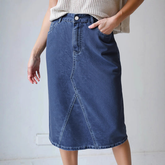 Damen Denim-Midirock mit praktischen Taschen und figurschmeichelndem Schnitt Stalluxe
