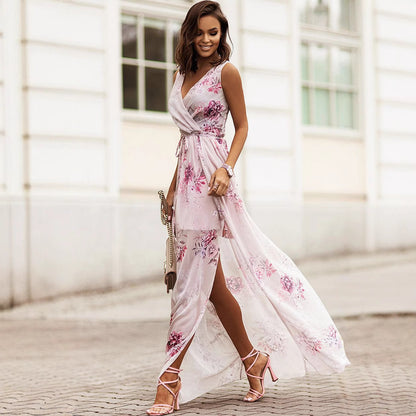 Damen Maxi-Kleid mit floralen Mustern und tiefem Schlitz Stalluxe