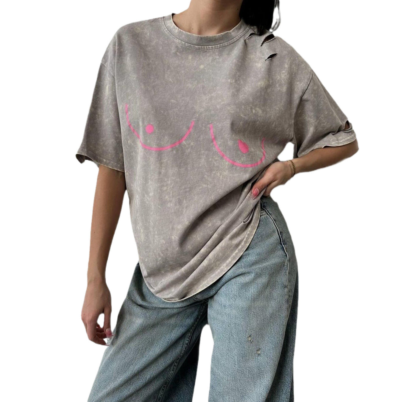 Damen Oversized T-Shirt mit kreativem Druck und lässigem Schnitt Stalluxe