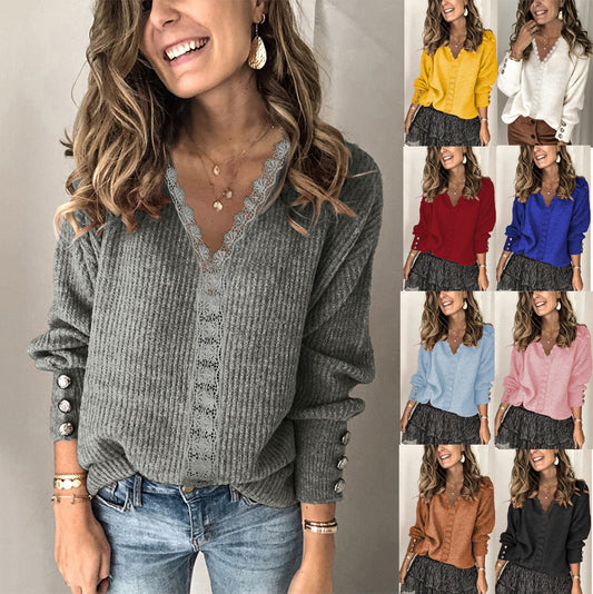 Damen Grobstrickpullover mit V-Ausschnitt und eleganten Knopfdetails Stalluxe