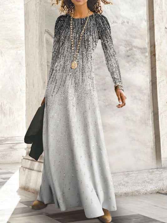 Damen Maxikleid mit elegantem Wasserfarbverlauf und langem Ärmel Stalluxe
