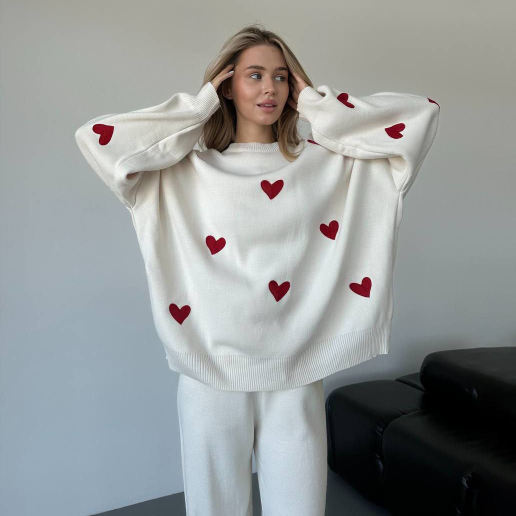 Damen Oversized Pullover mit Herzmotiv Stalluxe Rot