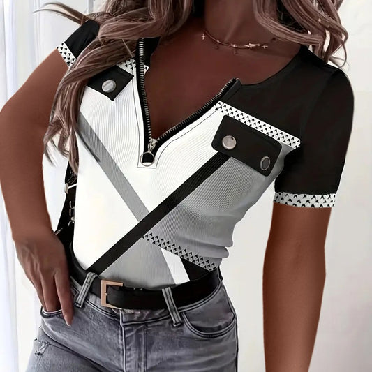 Damen Modisches Oberteil mit Reißverschluss und kontrastierenden Details Stalluxe