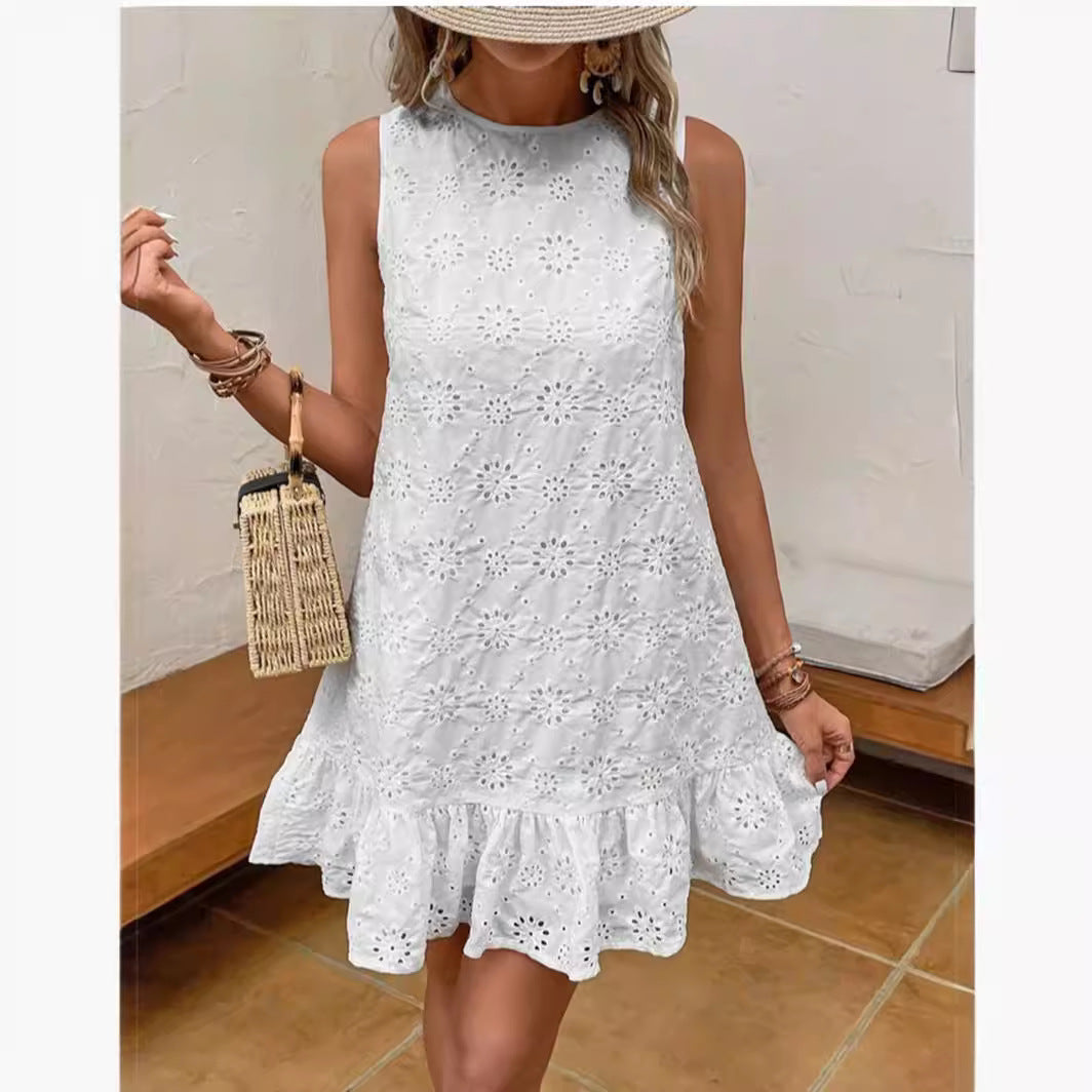 Damen Sommerkleid mit Spitzendetails und Volants Stalluxe