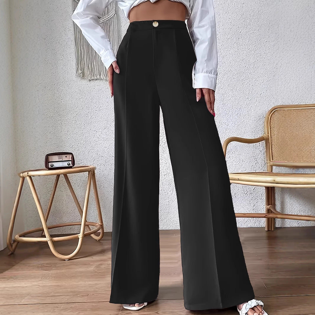 Damen weite Palazzo-Hose mit elegantem Hohe-Taillen-Schnitt und Knopf-Detail Stalluxe