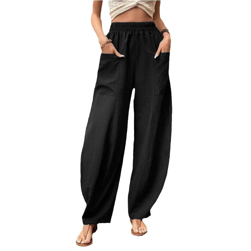 Damen Weite Palazzo-Hosen mit elastischem Bund und praktischen Taschen Stalluxe