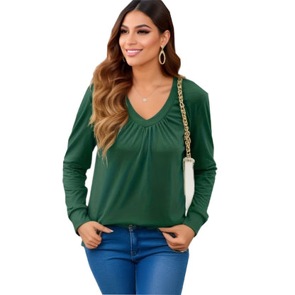 Damen V-Ausschnitt Langarmshirt mit geschmackvollem Faltenwurf und lässiger Passform Stalluxe
