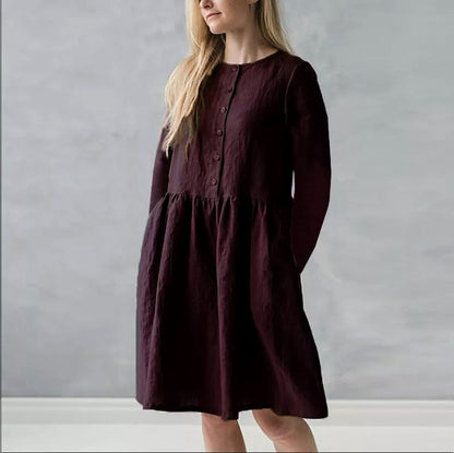 Damen lässiges Freizeitkleid mit Knopfverschluss und voluminösem Rock Stalluxe