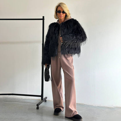 Damen Modischer Pelzimitat-Jacke mit breiten Ärmeln und lässigem Schnitt Stalluxe