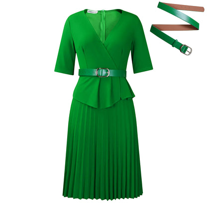 Damen Plissiertes Wickelkleid mit eleganter Taillierung und Gürtel Stalluxe