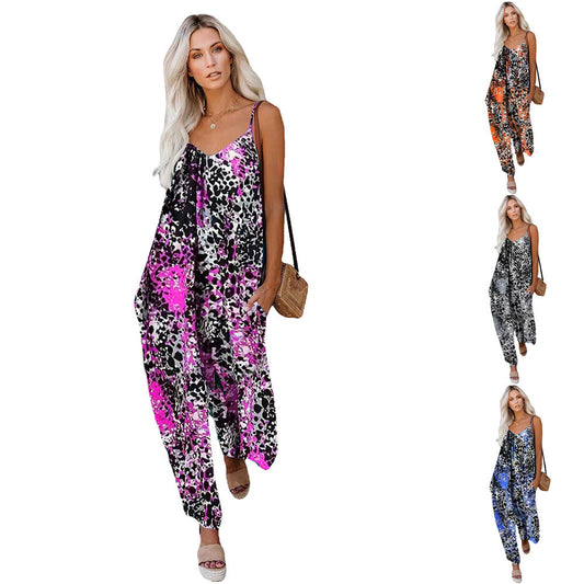 Damen Lässiger Jumpsuit mit verstellbaren Trägern und Blumenmuster Stalluxe