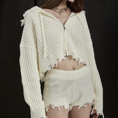 Damen Sportliches Hoodie-Shorts-Set mit einzigartigen Fransen Stalluxe