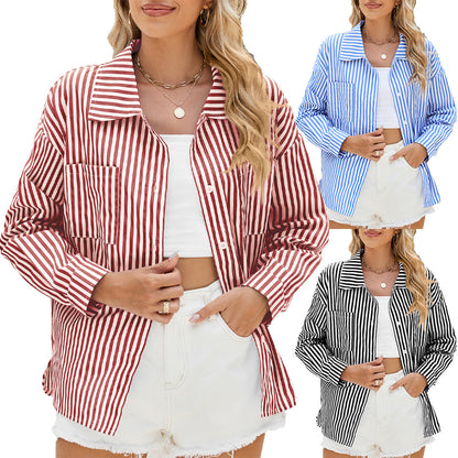 Damen gestreiftes Oversized-Hemd mit praktischen Taschen und modischem Schnitt Stalluxe