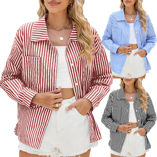 Damen gestreiftes Oversized-Hemd mit praktischen Taschen und modischem Schnitt Stalluxe