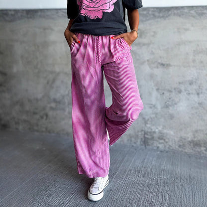 Damen Weit geschnittene Karohose mit elastischem Bund Stalluxe