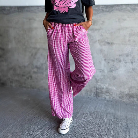 Damen Weit geschnittene Karohose mit elastischem Bund Stalluxe