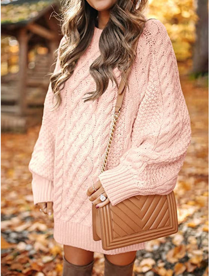 Damen Grober Strickpullover mit voluminösen Ärmeln und dekorativem Zopfmuster Stalluxe