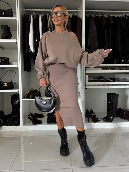 Damen legeres Sweatkleid mit asymmetrischem Saum und luftigen Ärmeln Stalluxe